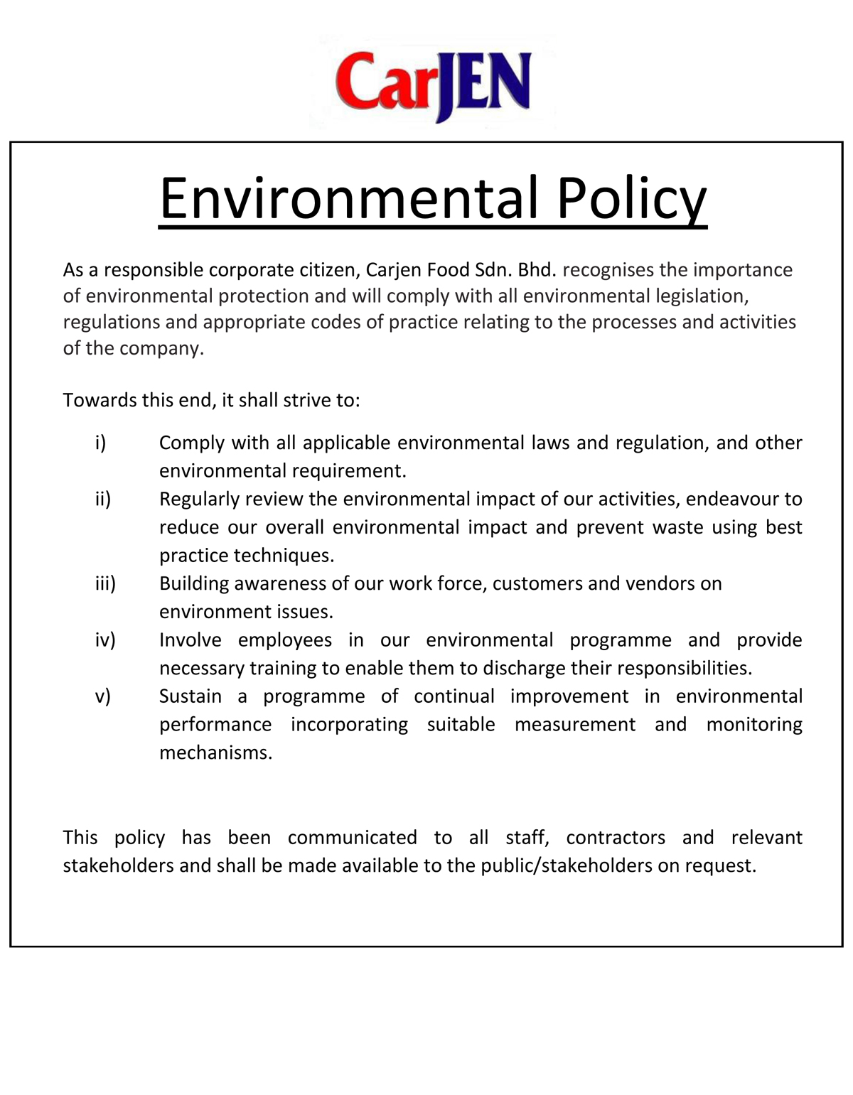 Environmental Policies Examples